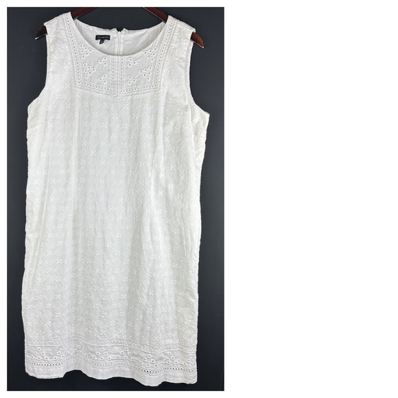 Talbots Sz 14 XL Sheath Shift Dress White Eyelet Embroidered Slvlss Coastal CHIC - Picture 2 of 5